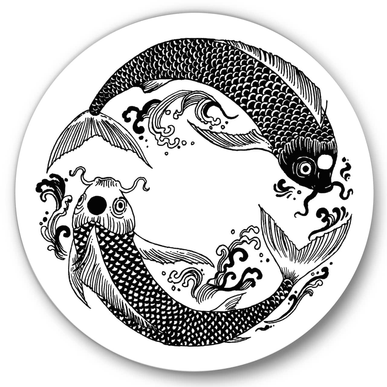 Designart - Chinese Koi Fish In Chinoiserie Style III - Nautical & Coastal Metal Circle Wall Art